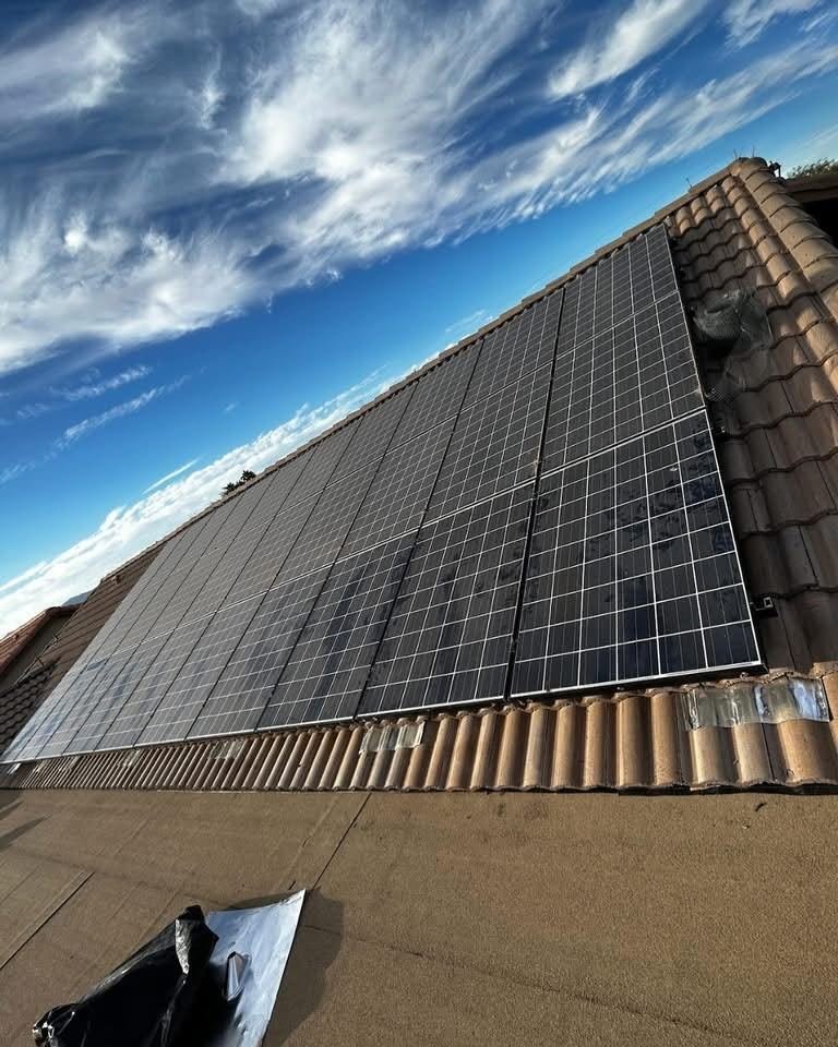 Rooftop solar panel array installation