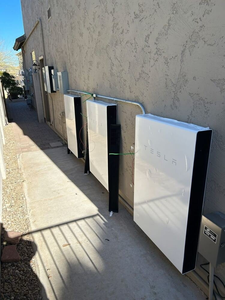 Tesla Powerwall bank, side angle