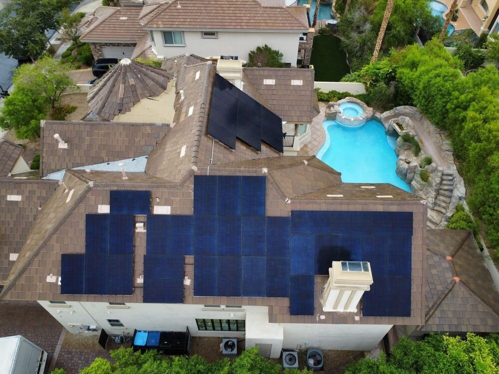 Completed Vanguard Home Energy solar installation, aerial view