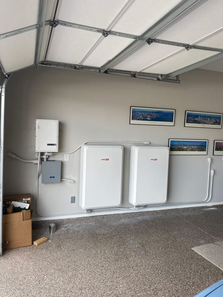 SolarEdge battery storage bank in garage